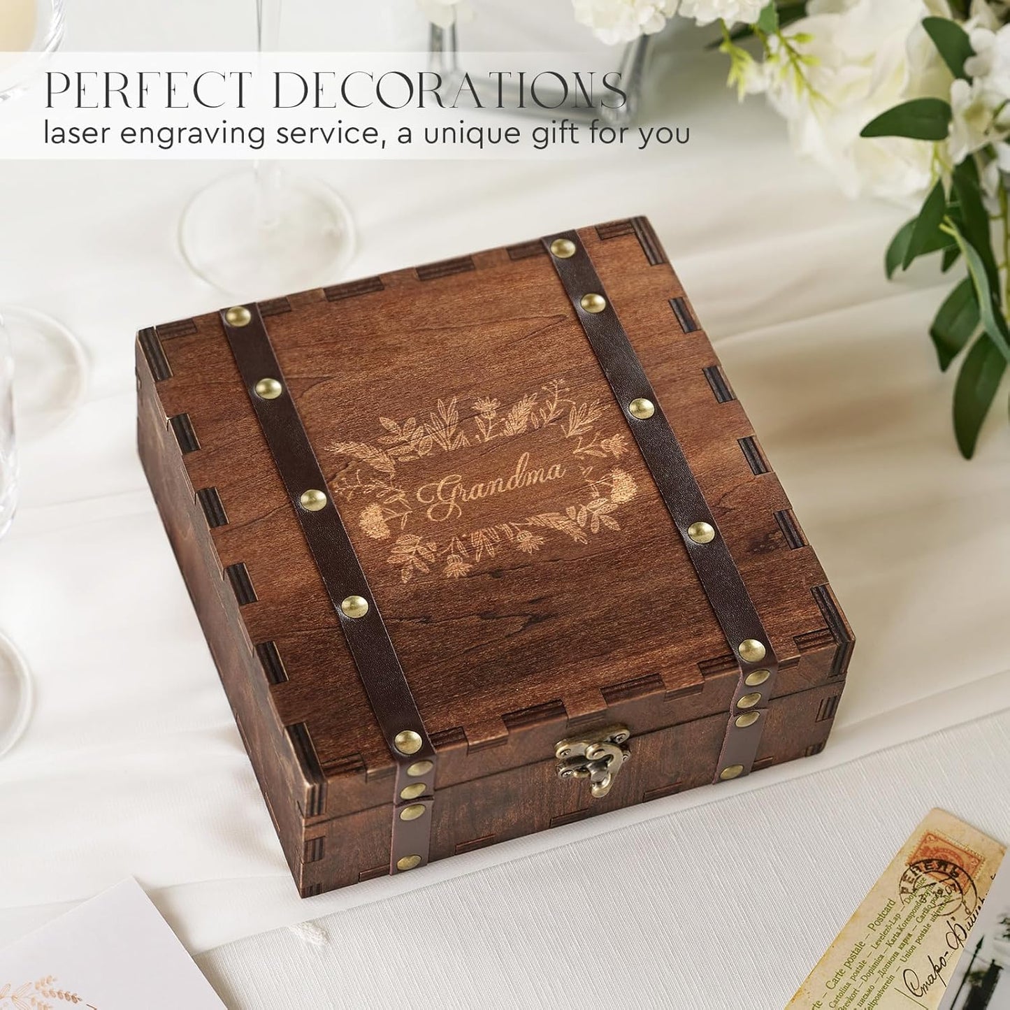 AW BRIDAL Keepsake Box Wood Memory Box with Lid Birthday Gifts for Women Grandma Gifts Thank You Gifts for Women Bride Gifts for Women