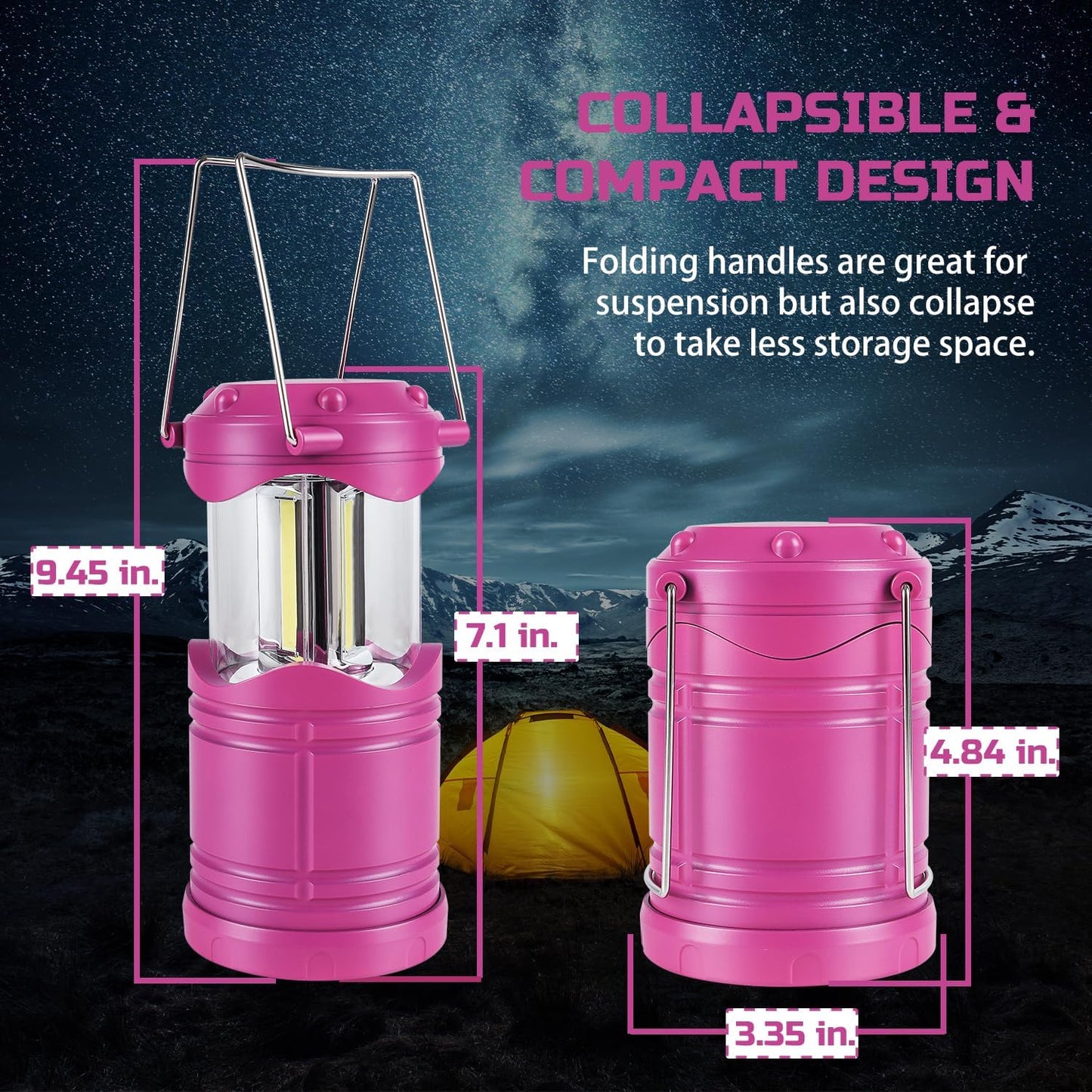 Lichamp LED Camping Lantern, 4 Pack Battery Powered Flashlight for Power Outages, Portable Collapsible Hanging Light Essential for Home, Outdoor, Emergency Lamp Survival Kit Gear for Hurricane, Pink