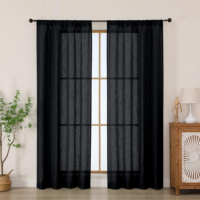 Chyhomenyc Black Semi Sheer Curtains 72 Inch Length 2 Panels Set, Light by Chyhomenyc