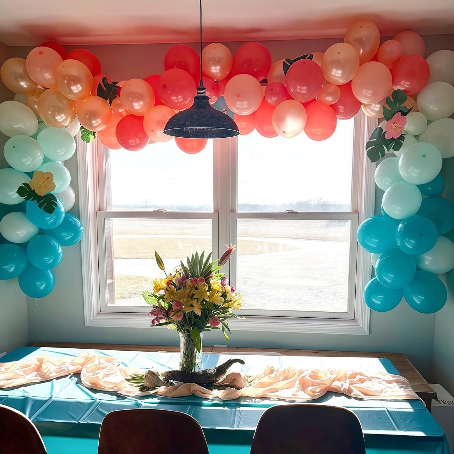 Hawaiian Balloons Set, Pack of 60 12 Inch Orange Teal Blue Light Green Chrome Rose Gold Confetti Latex Balloons for Tropical Luau Beach Aloha Tiki Magic Baby Shower Birthday Party Decorations Supplies