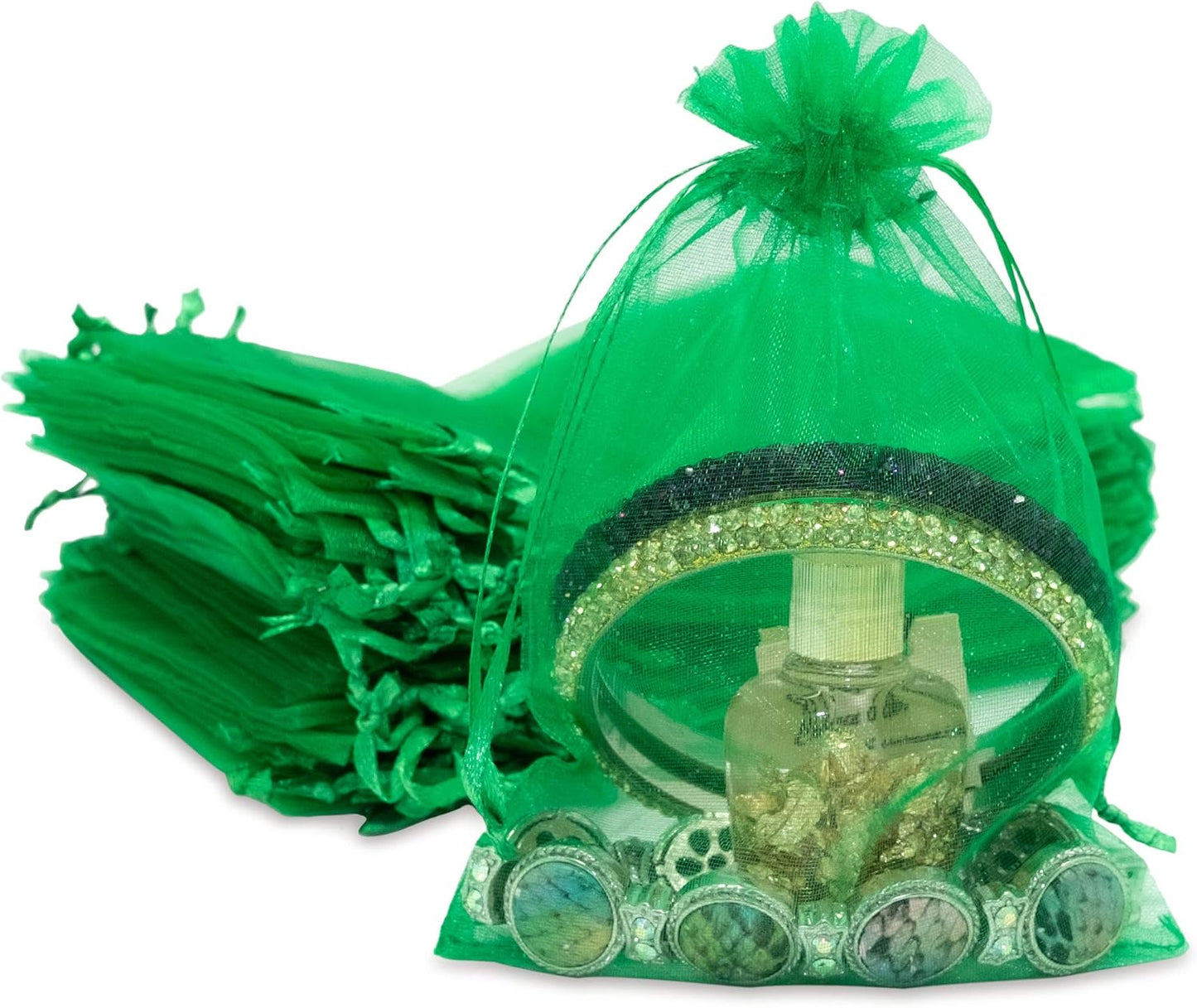 TheDisplayGuys 100-Pack 4x6 Light Green Sheer Organza Gift Bags with Drawstring, Jewelry Candy Treat Wedding Party Favors Mesh Pouch