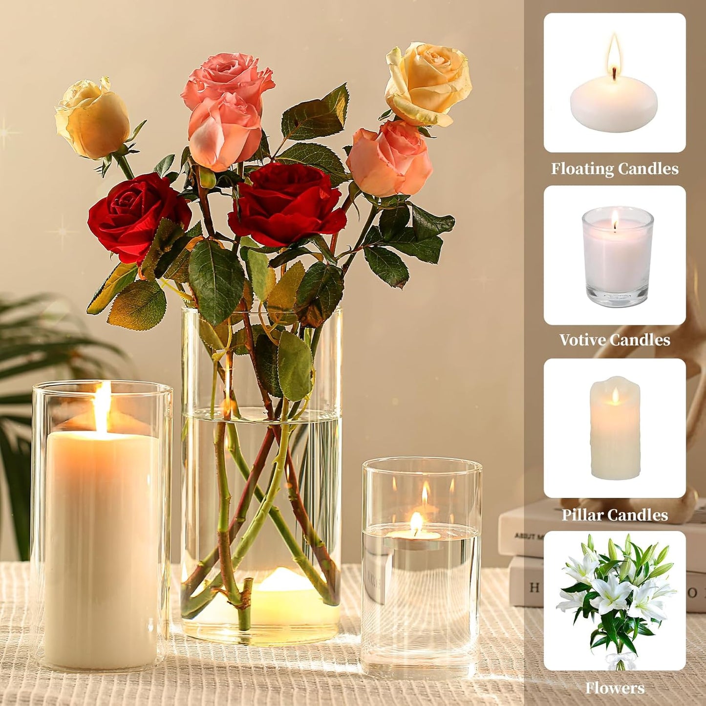 PHOSPHOR Hurricand Candle Holder 18 PCS, Glass Pillar Candle Holder, Clear Glass Cylinder Candleholder Glass Cylinder Vase for Centerpieces Wedding Party Decoration