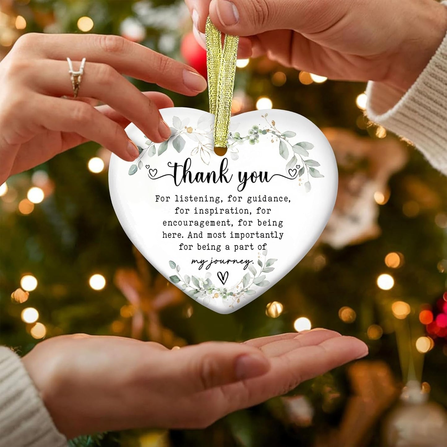 GOSSBY Heart-Shaped Thank You Ornament - Thank You Gift for Women - Christmas, Appreciation Gift for Teacher, Coworker, Employee, Boss, Friend - Christmas Tree Ornament Decor Idea 2025