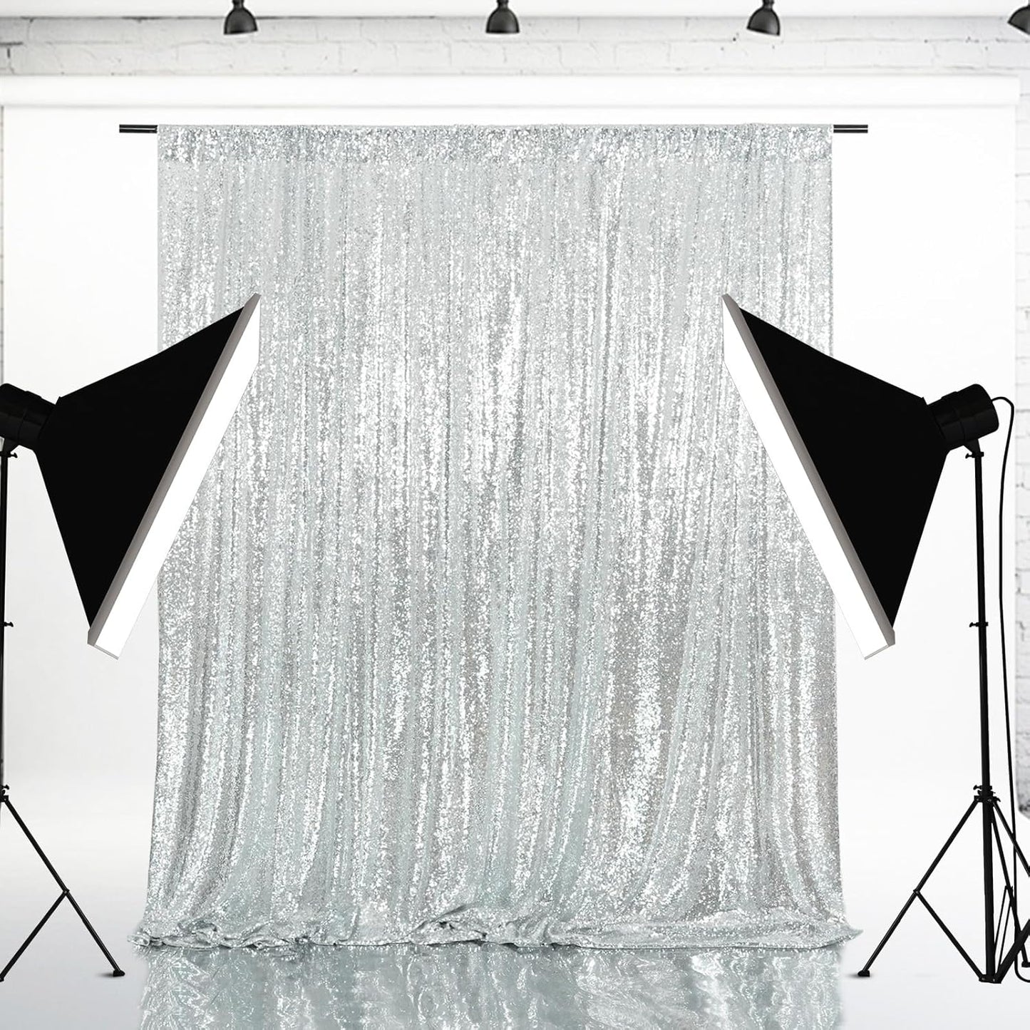 Eternal Beauty Silver Sequin Backdrop, 6x8 Ft Glitter Background Curtains for Shimmer Photography Party Wedding Birthday Back Drop Decor