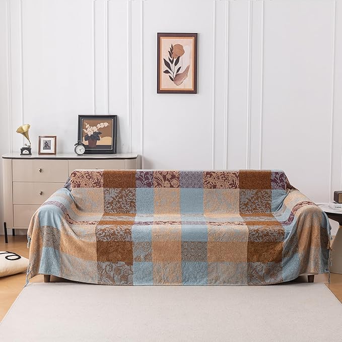 Boho Chenille Throw Blanket, Bohemian Jacquard Tassels Cover by Unknown