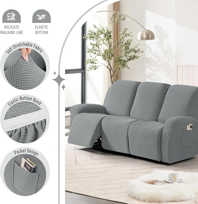 TAOCOCO Recliner Sofa Covers 8-Pieces Stretch Large Couch Covers - Image 3