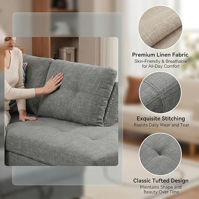 97.5" L Shaped Couch Set Linen, Modular Sectional Couches - Image 5