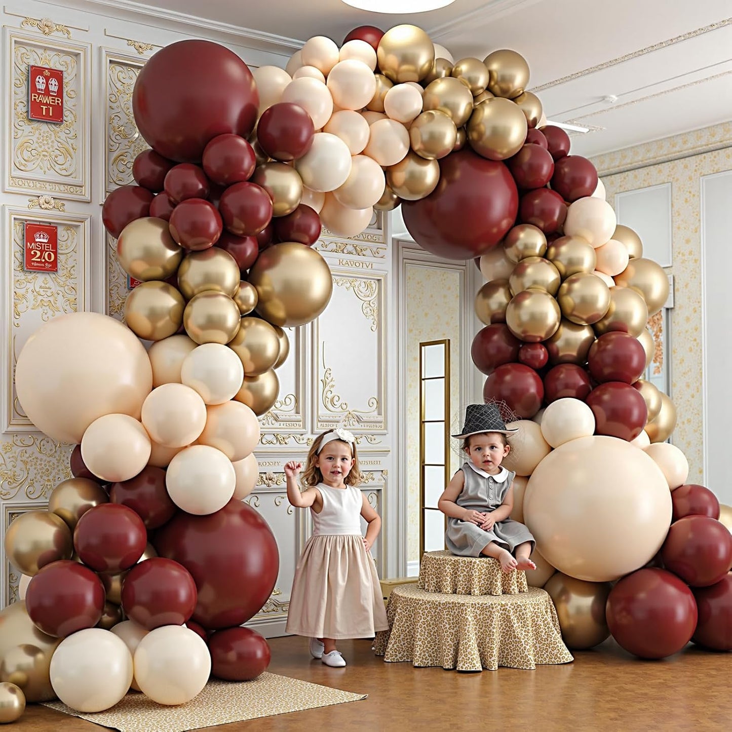 Burgundy Balloon Garland Arch Kit,412Pcs Burgundy and Sand White Metallic Gold Balloons for Wedding Bridal Shower Birthday Wine Anniversary Engagement Party Graduation Decorations