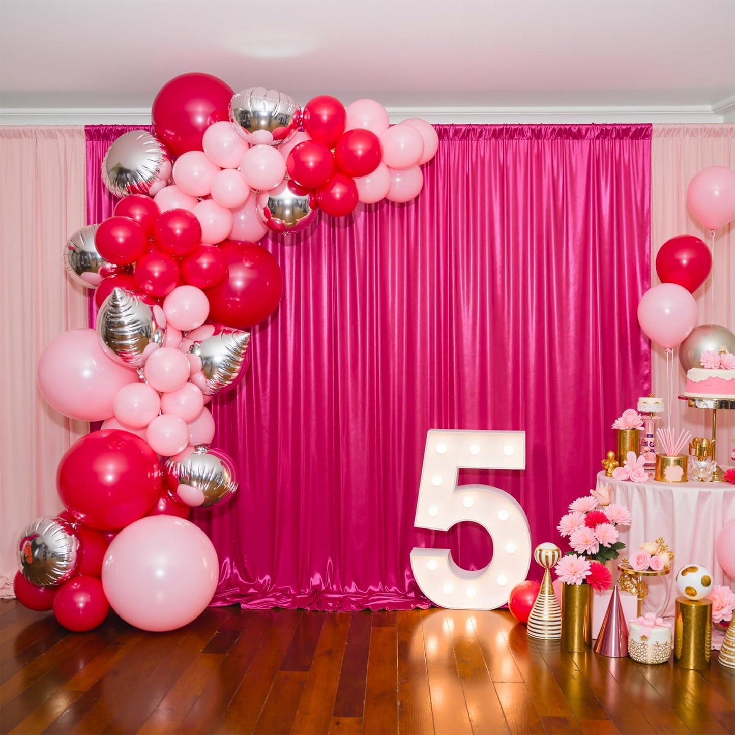 gogoparti 20x10FT Hot Pink Sequin Backdrop Curtain - 4 Panels of 5x10FT Wrinkle-Free Glitter Drapes for Photography, Birthdays, Weddings & Graduations