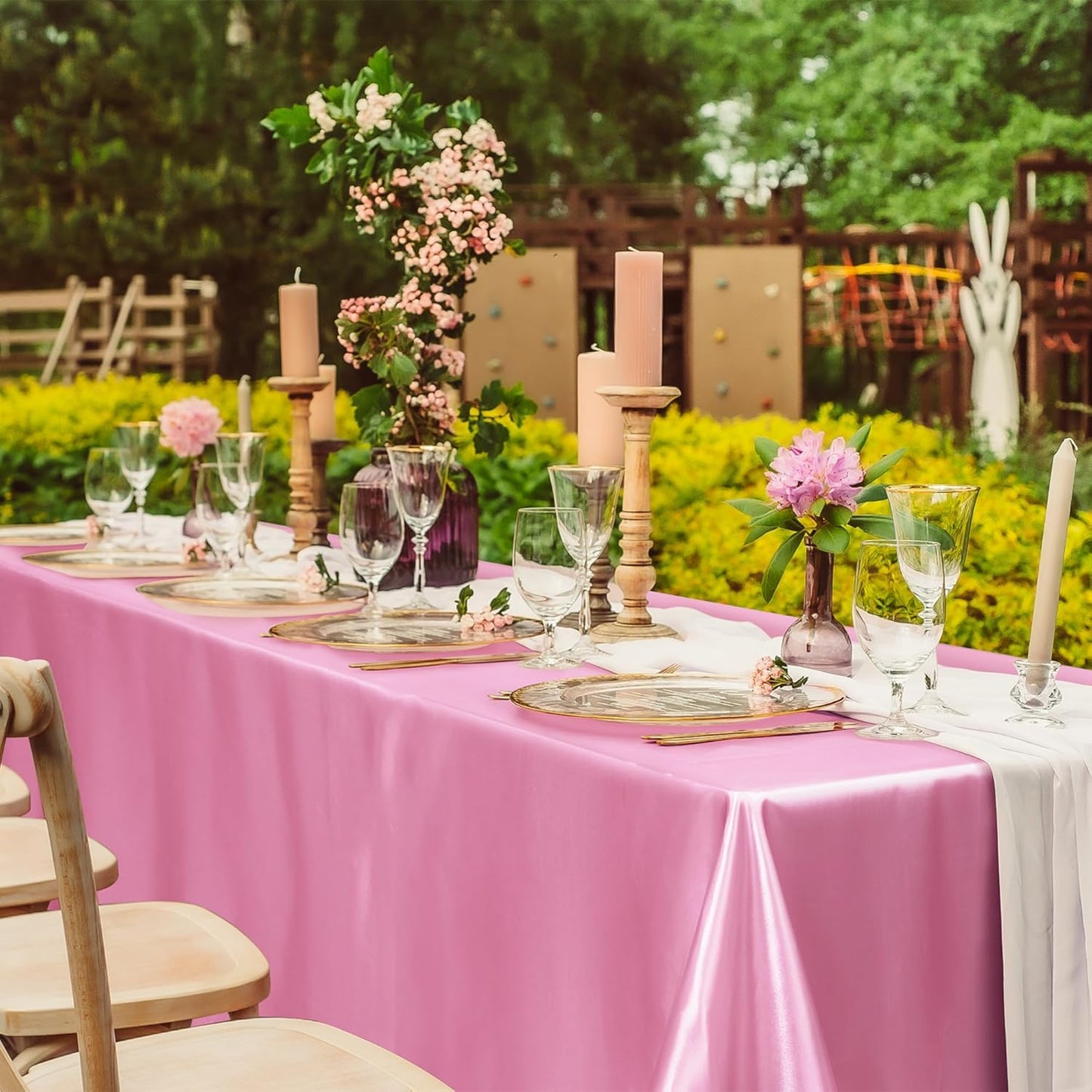 TURSTIN 8 Packs Pink Satin Tablecloth 102 x 58 Inch Overlay Satin Table Cover Rectangle Bright Silk Tablecloth Smooth Fabric Table Decoration for Wedding Banquet Party Events