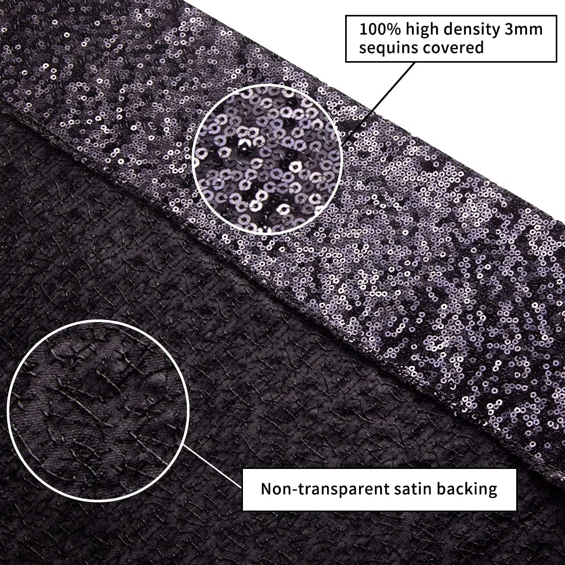 Poise3EHome 8Ft x 8Ft Black Sequin Backdrop, Glitter Thick Satin Background Drapes, Sparkly Opaque Photography Curtain, Sequence Xmas Thanksgiving Backdrop for Wedding Party Holiday Festival Decor