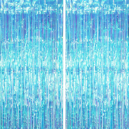 2 Pack Neon Iridescent Tinsel Foil Fringe Curtains, Iridescent Party Decorations, Metallic Tinsel Party Streamers Backdrop for Birthday Baby Shower Graduation Wedding Party Decorations