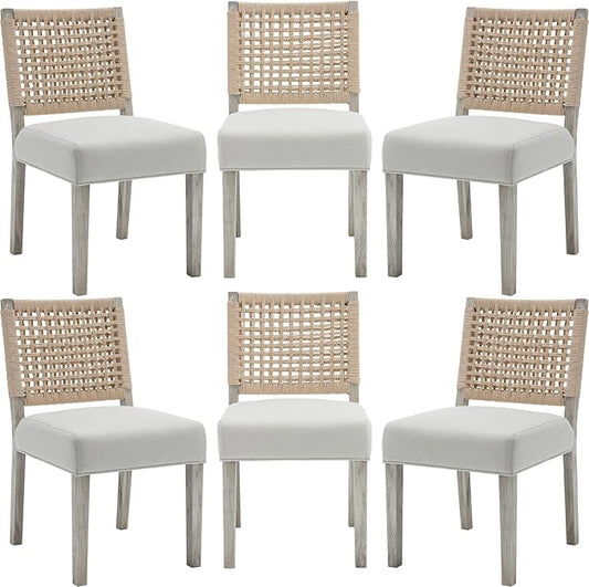 LZAREAL Farmhouse Dining Chairs Set of 6 Linen Fabric Upholstered Accent Side by LZAREALBetterRoomForRealLiving