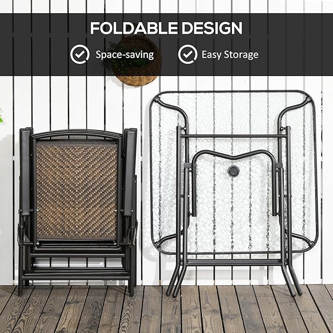 Outsunny 5 Pieces Wicker Patio Dining Set, Foldable Outdoor Table and Chairs - Image 4
