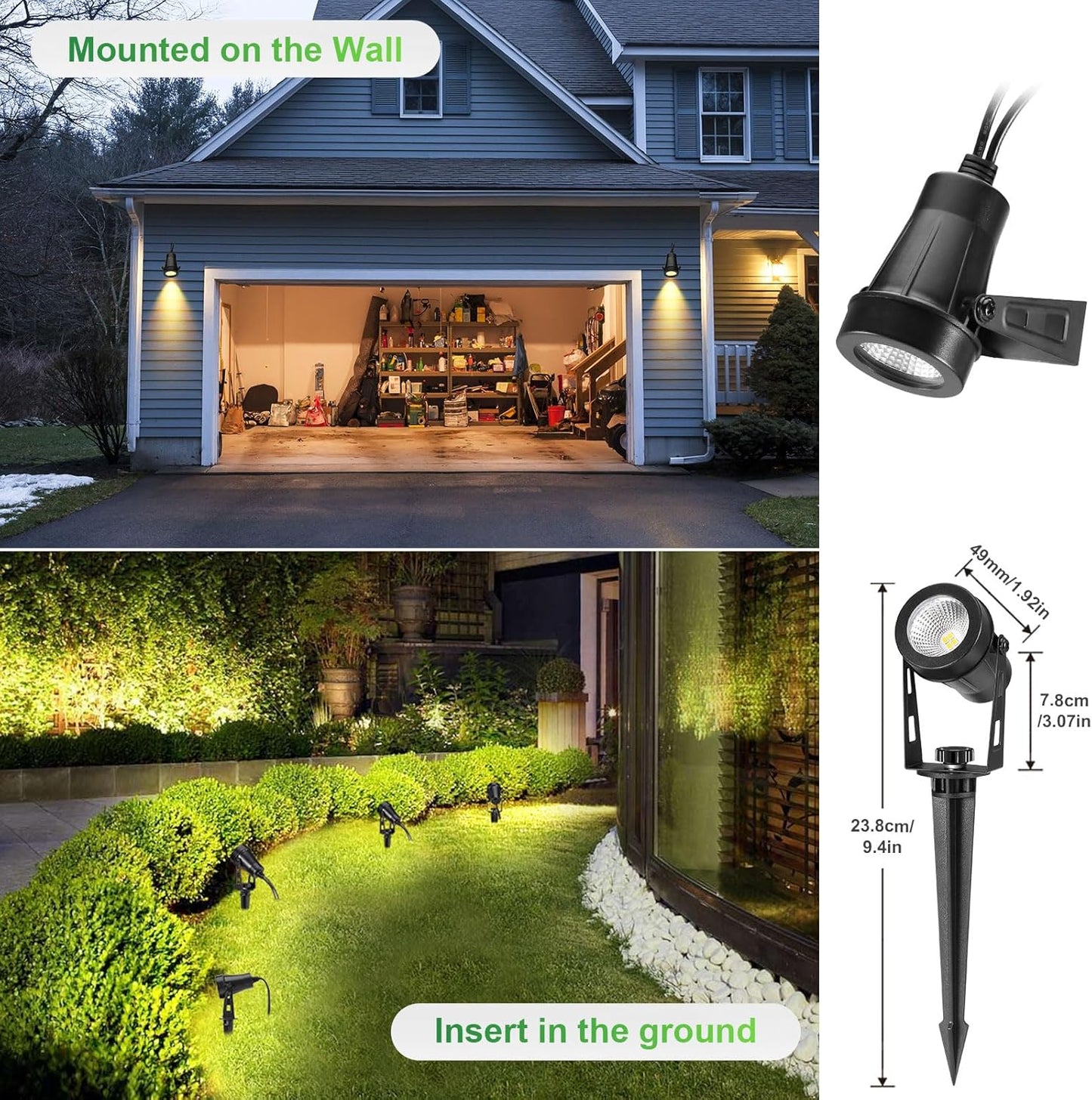 2 Pack Extendable Outdoor Landscape Lights, 12V Low Voltage Landscape Lighting IP65 Waterproof Plug-in Outdoor Spotlights for Yard House Pathway Tree Pools (2700K Warm White, NO Plug)