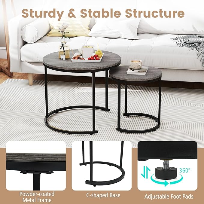 Giantex Nesting Coffee Table Set of 2, Round Stacking Side Tables - Image 6