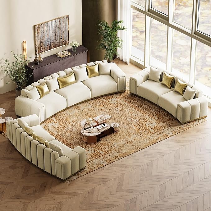 Oversized Luxury Chesterfield Sofa Set Velvet Beige and Gold Couch - Image 8