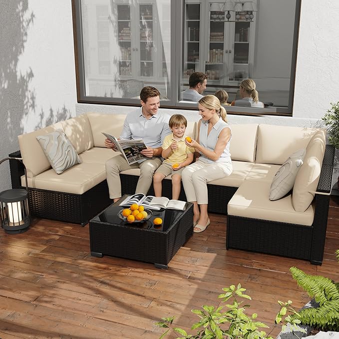 KIGOTY 7-Piece Patio Furniture Set, All-Weather PE Rattan Outdoor Sectional Sofa - Image 8
