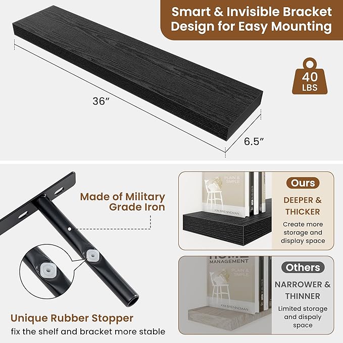 fuqing Floating Shelves for Wall, Wall Mounted Wood Floating Shelf - Image 3