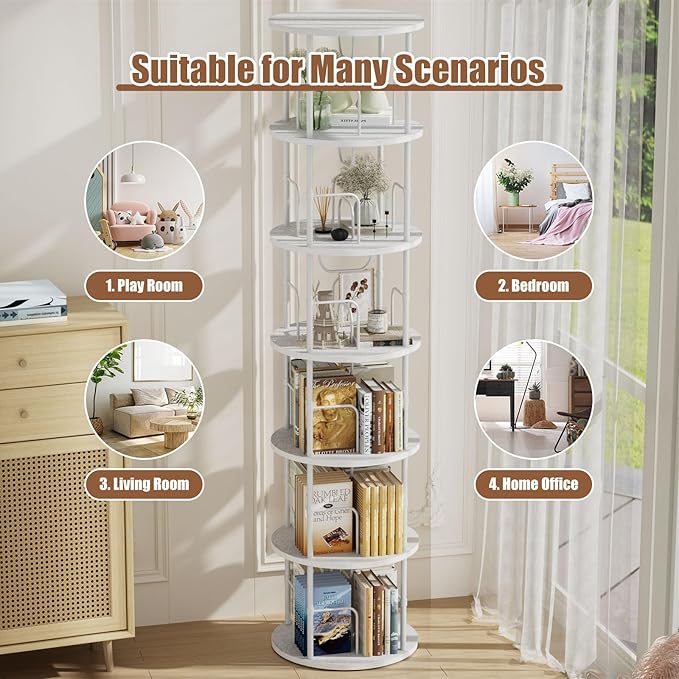 ALLSTAND 6 Tier Rotating Bookshelf, 360 ° Display Stackable Spinning Bookshelf - Image 7