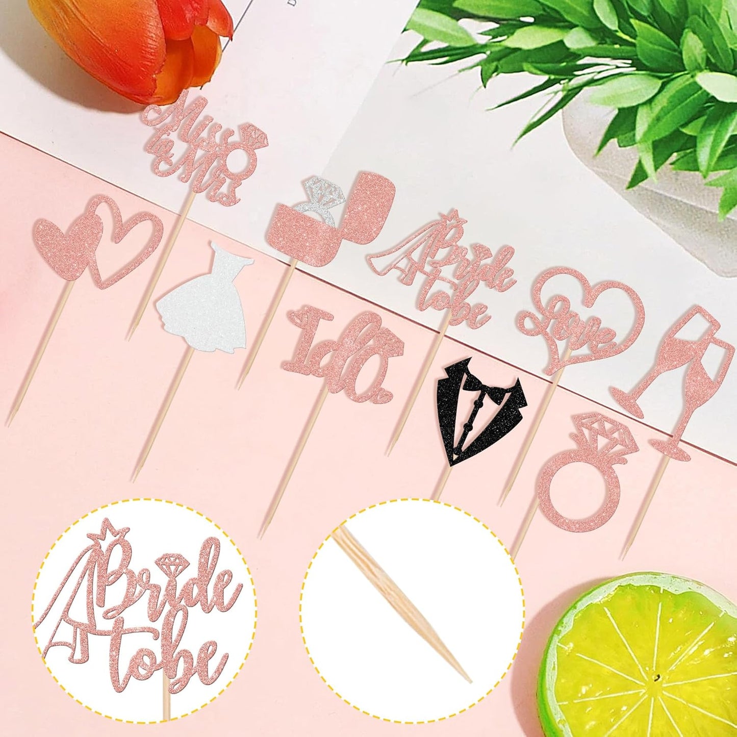 30 PCS Bride to Be Cupcake Toppers Glitter Miss to Mrs I Do Love Heart Ring Cupcake Picks Wedding Bridal Shower Cake Decorations for Wedding Engagement Bachelorette Party Supplies Rose Gold