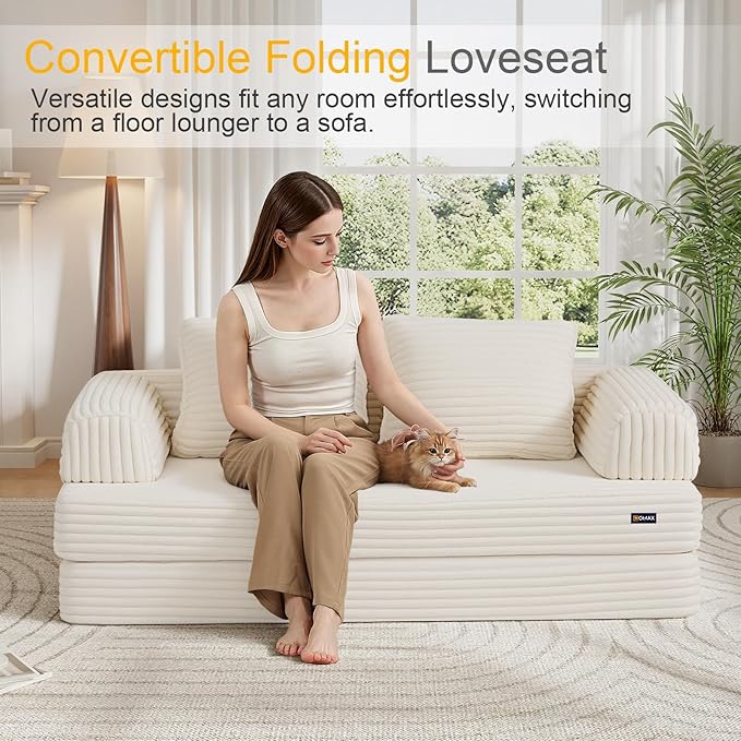 COMAX Convertible Sofa Bed, Folding Floor Couch Corduroy Fold Out Couch Bed - Image 3