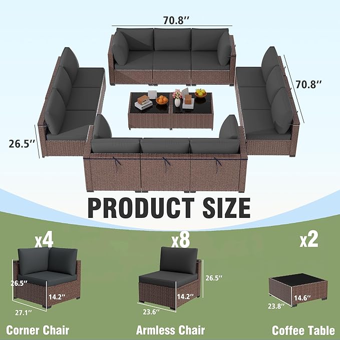 KIGOTY 14-Piece Patio Furniture Set, All-Weather PE Rattan Outdoor Sectional - Image 2