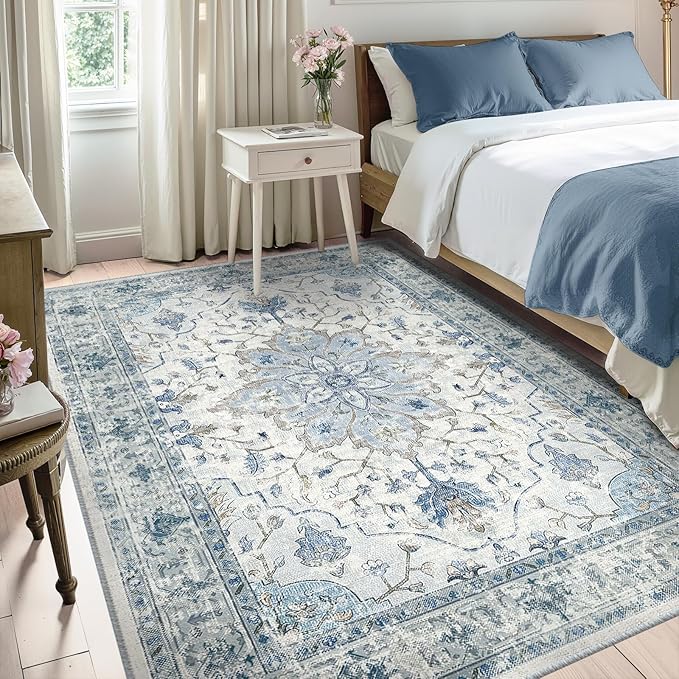 RELEANY Area Rugs 5'x8' Washable Non-Slip, Floral Vintage Distress Print - Image 2