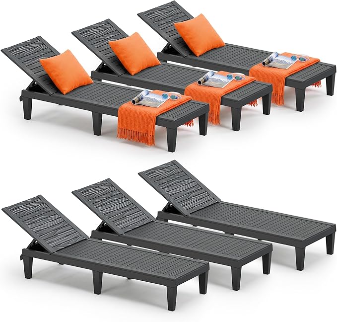 Outdoor Lounge Chair Set of 6, 5-Positions Adjustable Patio Chaise Lounges by NBYSGO
