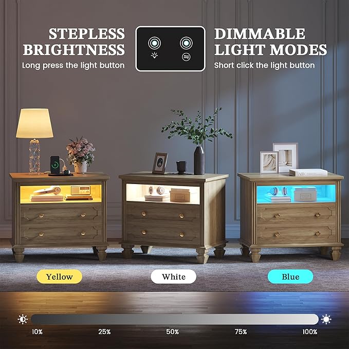 FREDEES 28'' Large Nightstands Set of 2, Smart Bedside Tables - Image 3