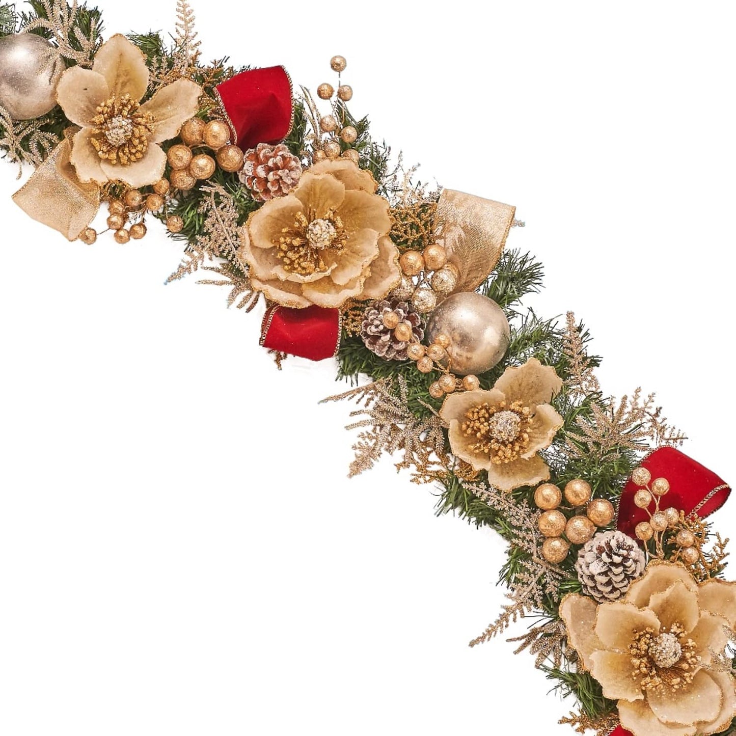 5ft Handcrafted Premium Christmas Garland Glittery Glam Magnolia - Unlit, Artificial for Stairs Railing, Banister, Staircase, Fireplace HOLIDAY TREE