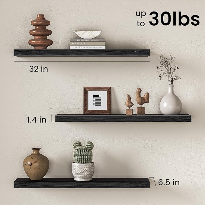Fun Memories 32 Inch Floating Shelves Wall-Mounted, Rustic Wood Shelf - Image 3