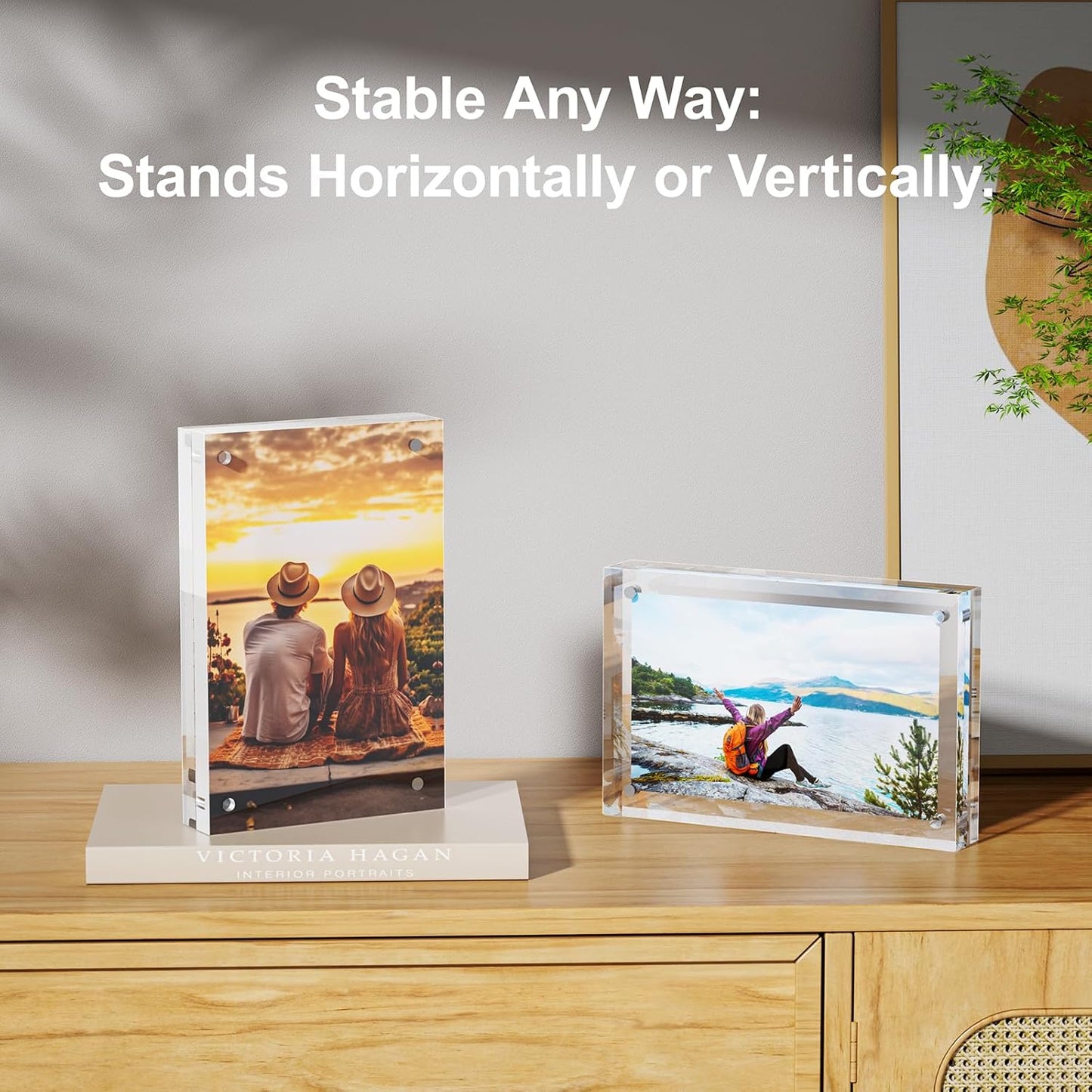 5 Pack 8x10 Acrylic Picture Frames - 20% Thicker Double Sided Magnetic Frame with UV Protection - Freestanding Clear Frameless Display for Tabletops - Modern Photo Frame Set for Home & Office Decor