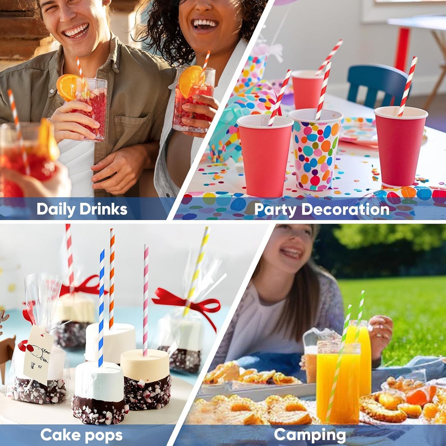 Disposable 7.75" Colorful Paper Drinking Straws Bulk 2000 Counts, 10 Assorted Colors, Eco & Compostable - for Cocktail, Holiday Party, Restaurant, Bar Supply