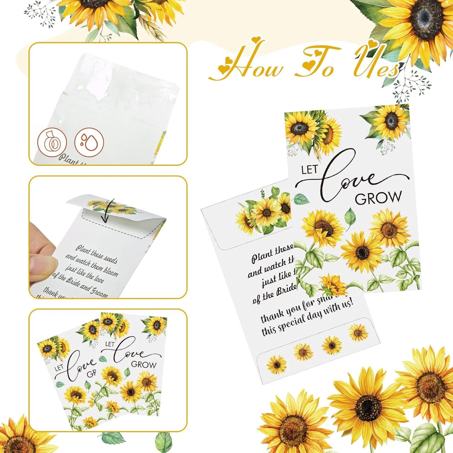 Cinrobiye 50 Sets Let Love Grow Wedding Favors for Guests Seed Packet Bags (Seed Not Include) with Tags & Labels Flowerpot for Bridal Shower Party Favors Bulk Wedding Souvenirs for Guests (Sunflower)