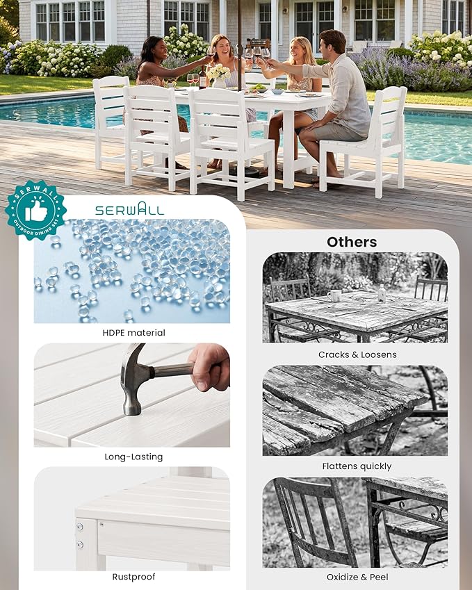 SERWALL Patio Dining Sets for 6 Person, HDPE Dining Set - Image 8