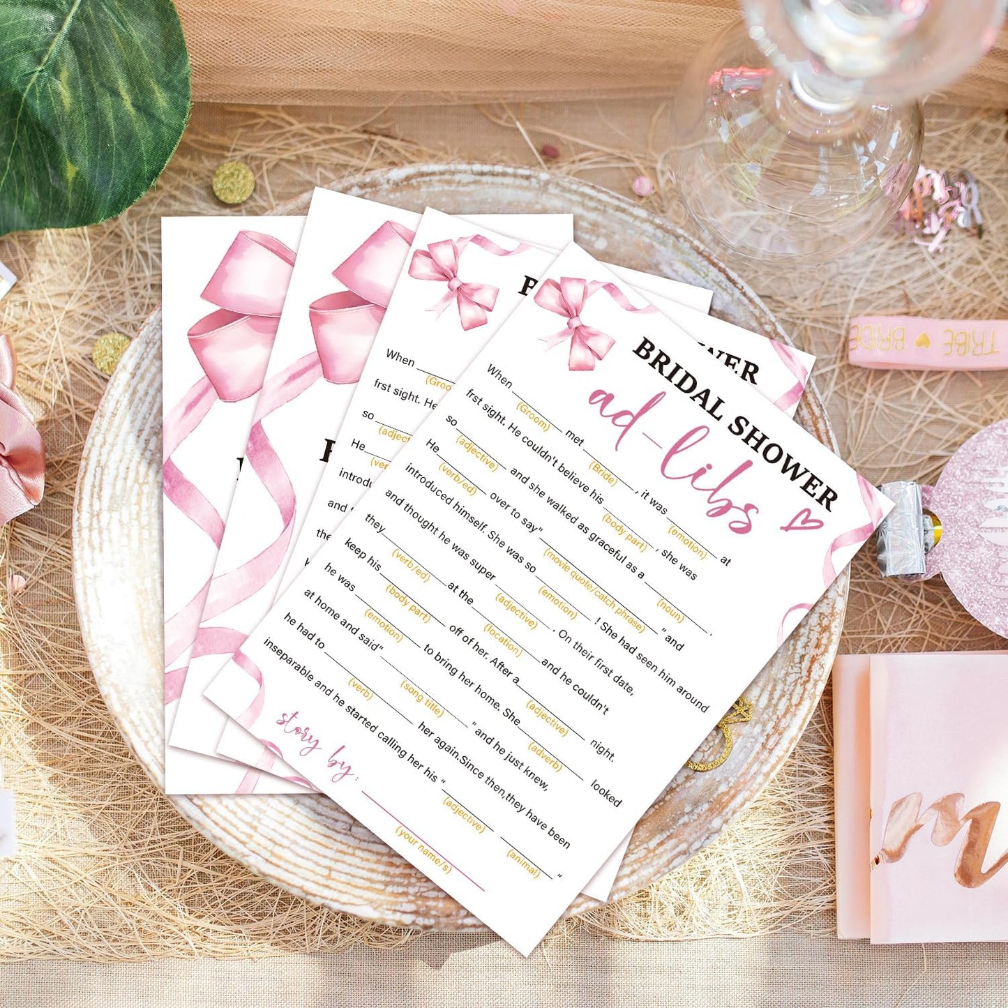 Bridal Shower Games 30 Guests, Ad-Libs Bridal Shower Wedding Games for Reception, Rehearsal Dinner Engagement Party Activities Game Card/HL 007