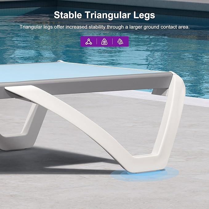 PURPLE LEAF Patio Chaise Lounge Chair Set of 3 Outside Aluminum Plastic - Image 7
