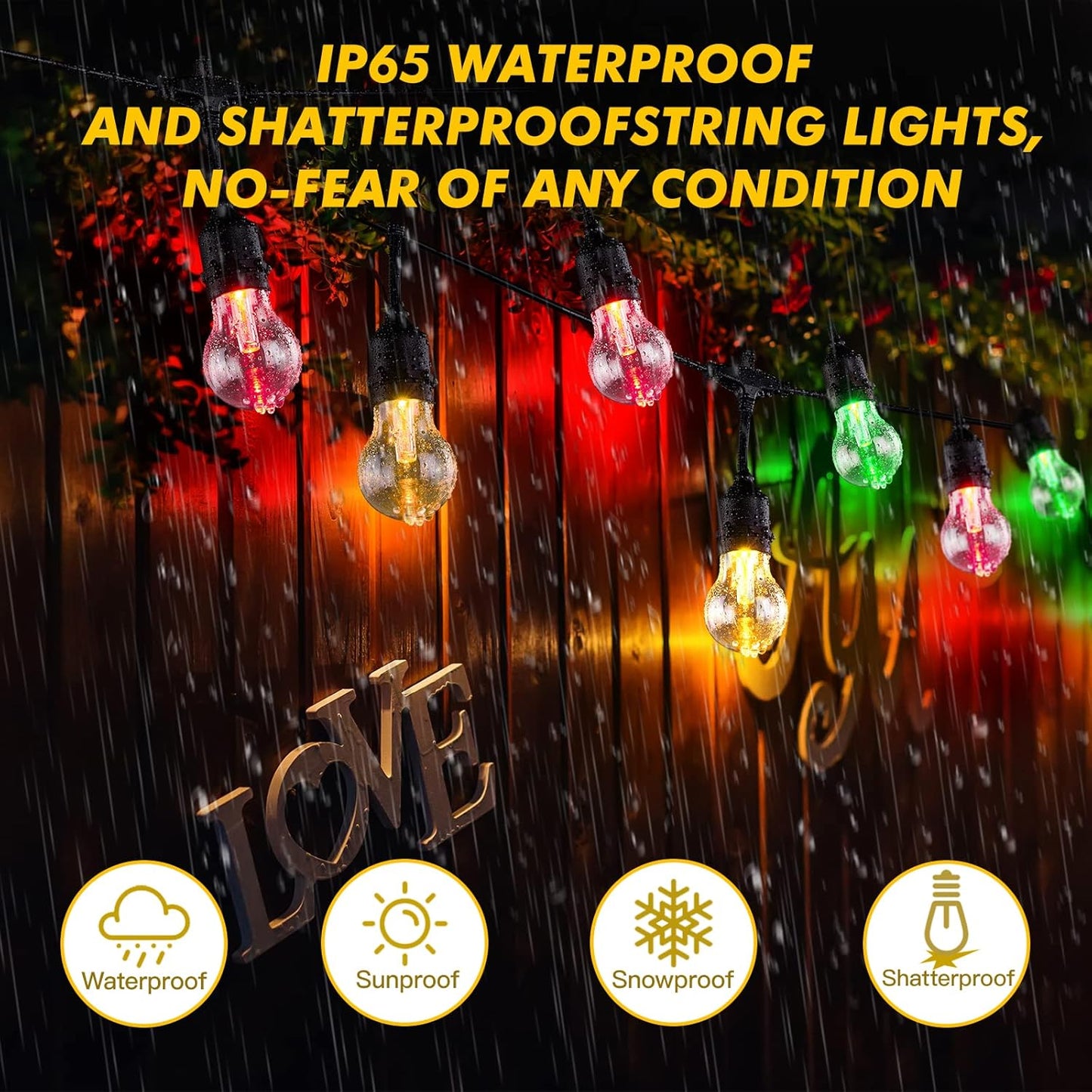 35FT Solar String Lights Outdoor, 11 Shatterproof LED Edison Bulbs, Dimmable RGB Color Changing Patio Lights with Remote. Waterproof for Garden Commercial Solar-Powered Decorative Lighting