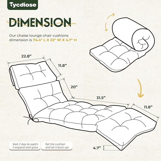 Outdoor Chaise Lounge Chair Cushion Set of 4, Thickened 74.4 x 22 x 4.7 Inches - Image 2
