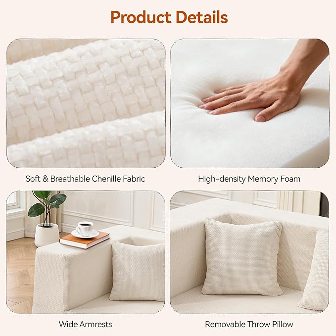 MONVANE 103'' Modular Sectional Sofa, Cloud Sectional Couch - Image 5