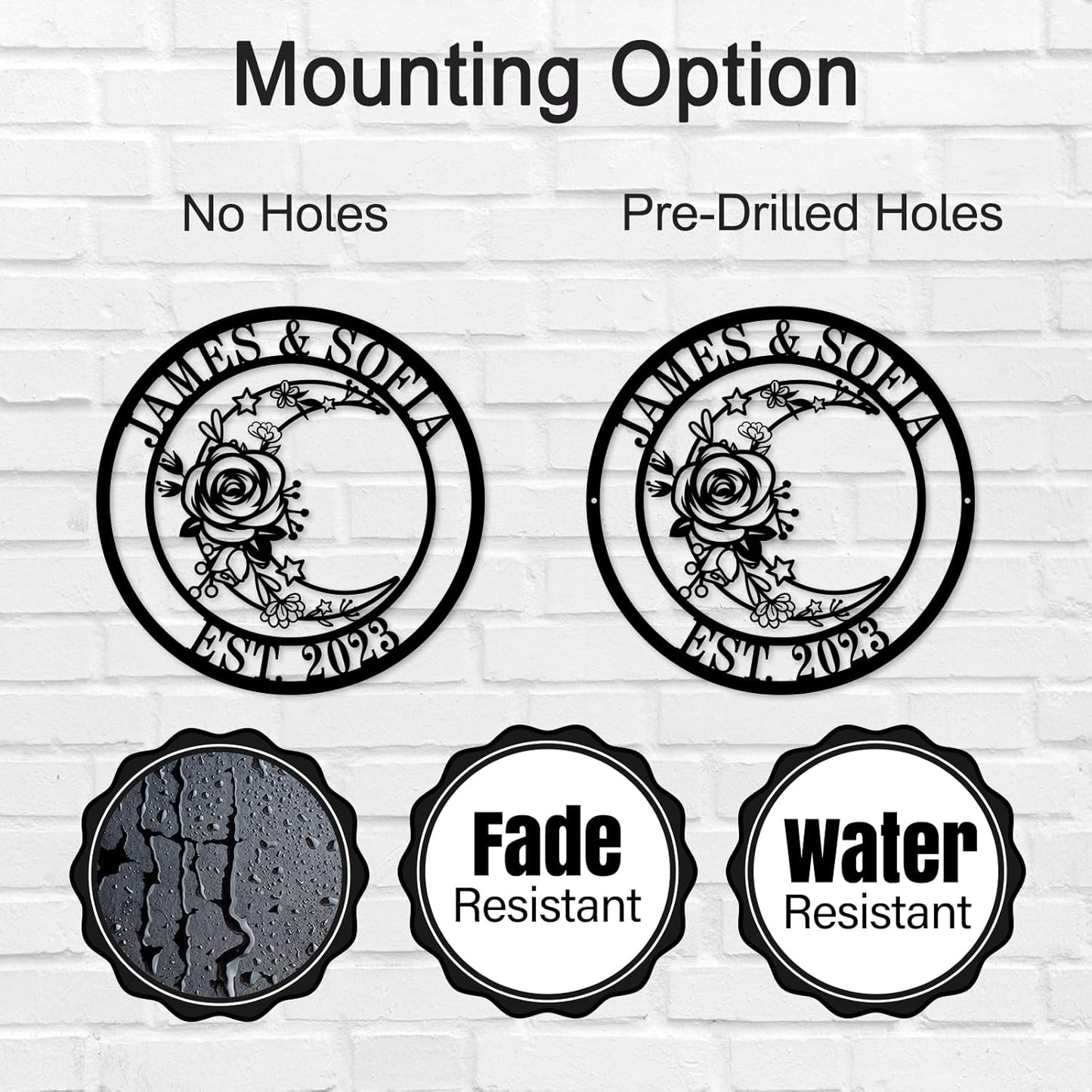 Moon Metal Floral Art Decor Black Boho Large Floral Moon and Star Phase Wall signs for Half Moon Flower Sculpture Hanging Wall Decor for Bedroom