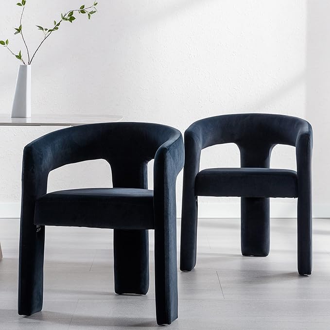 RIVOVA Black Modern Barrel Dining Chairs Set of 2, Velvet Upholstered Accent - Image 3