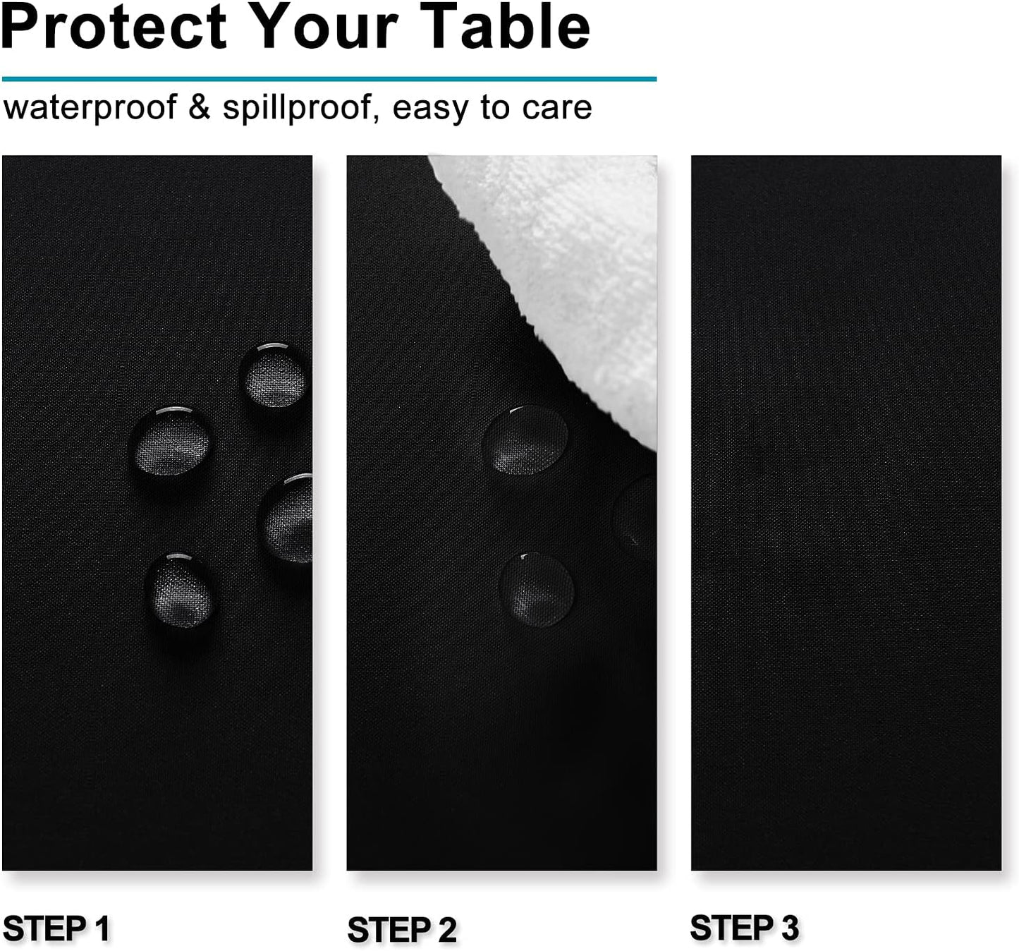 Hiasan Black Square Tablecloth - Waterproof and Spillproof Washable Fabric Table Cloth for Dining Room Kitchen, 60 x 60 Inch