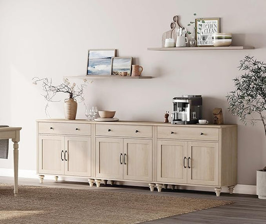 WAMAPT Buffet Cabinet with 6 Doors and 3 Drawers, Large Coffee Bar Table Wood by WAMPAT