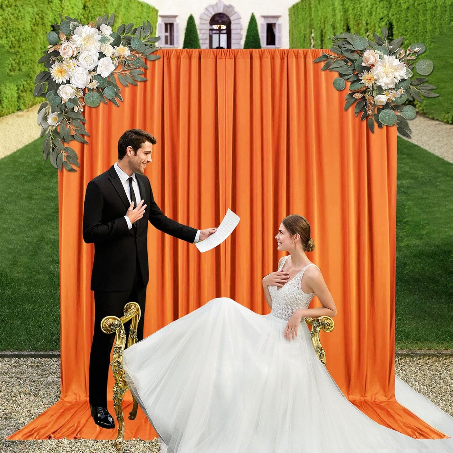 10ft x 10ft Orange Backdrop Curtains for Parties, Fabric Satin Background Curtain with Rod Pockets for Weddings, Birthday, Baby Shower, Photography, Graduation Party Backdrop Drapes, 2 Panels