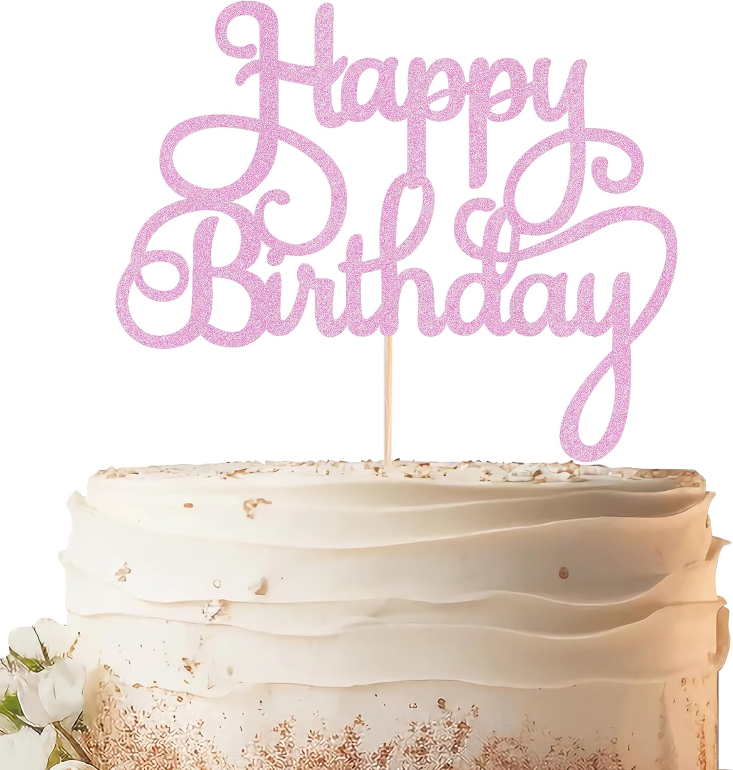 Happy Birthday Cake Topper - Pink Glitter Birthday Party Cake Decoration Supplies - Happy Birthday Cake Decor, for Anniversary/Birthday Party Supplies Photo Booth Props