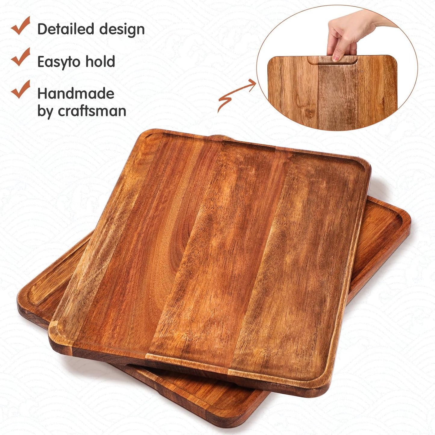 Roowest 5 Pack Solid Acacia Wood Serving Trays for Laser Engraving Rectangular Wooden Board for Food Appetizer Serving Tray Plates for Vegetables Fruit Cheese Housewarming Gifts(13 x 9 Inch)