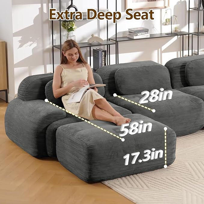 Boneless Sectional Couch, No Assembly Required, 117.3” U Shaped Modular Cloud - Image 5