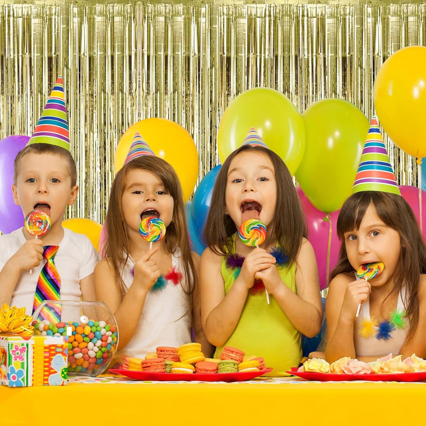 Light Gold Fringe Curtain Party Streamers, 12 Pack 3.3ft x 8.2 ft Foil Curtain Backdrop Tinsel Foil Fringe Curtains Photo Booth Backdrop Streamer for Birthday, Wedding, Baby Shower, Disco Party